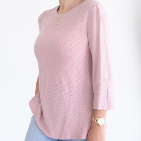 Lord & Taylor Crewneck 3/4 Sleeve Ribbed Shirt Size Medium - Picture 3 of 12